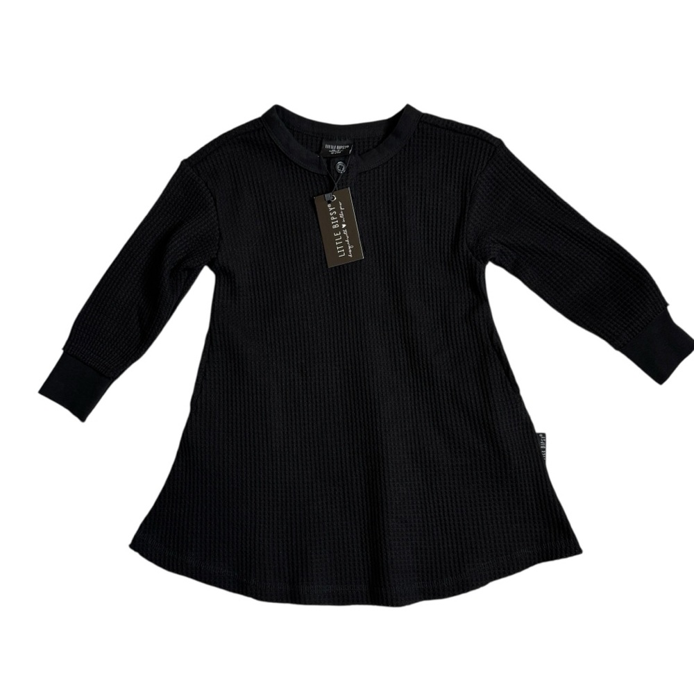 Little Bipsy Collection Black Waffle Knit Long Sleeve Dress Baby 18 24 Month New